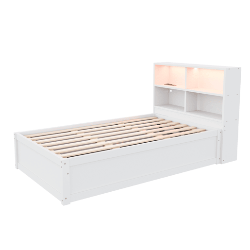 Sofá-cama 90*200 - Com várias tomadas, vários compartimentos de arrumação, faixa de luz, cama hidráulica, cama de madeira maciça, cama individual, cama multifuncional de madeira - Branco