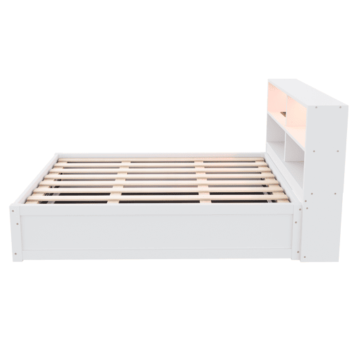 Sofá-cama 90*200 - Com várias tomadas, vários compartimentos de arrumação, faixa de luz, cama hidráulica, cama de madeira maciça, cama individual, cama multifuncional de madeira - Branco
