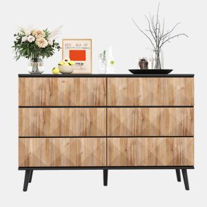 Cômoda dupla de mdf com 6 gavetas,preto+natural