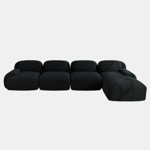 Sofá de canto para 4 pessoas - Espuma de alta elasticidade 32D, antiderrapante, com chaise longue, braços extra largos, combinável sem montagem - Preto