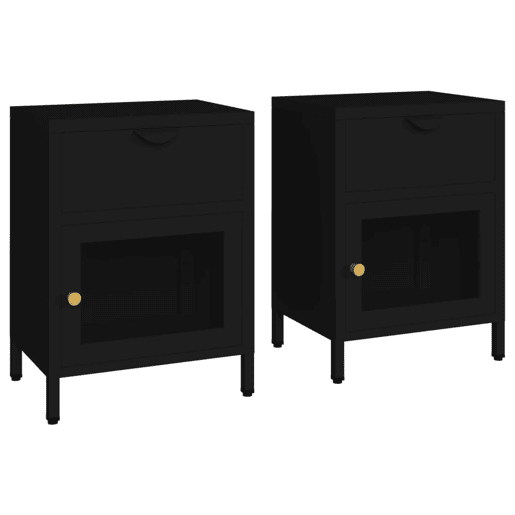 Lote de 2 Mesas De Cabeceira - Mesinhas De Cabeceira 40x30x54,5 cm vidro e aço preto