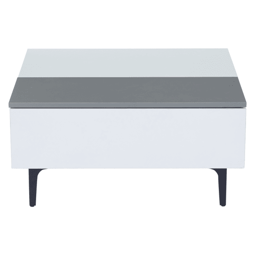 Mesa de café elevável 707035 cm - Mesa de sala com arrumação oculta e prateleiras, secretária com LED, mesa com gavetas - Branco