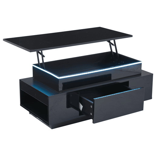 Mesa de centro 96x45x40 cm - Mesa de café elevável com arrumação oculta e gaveta - Preto Mesa de centro 96x45x40 cm - Mesa de café elevável com arrumação oculta e gaveta - Preto