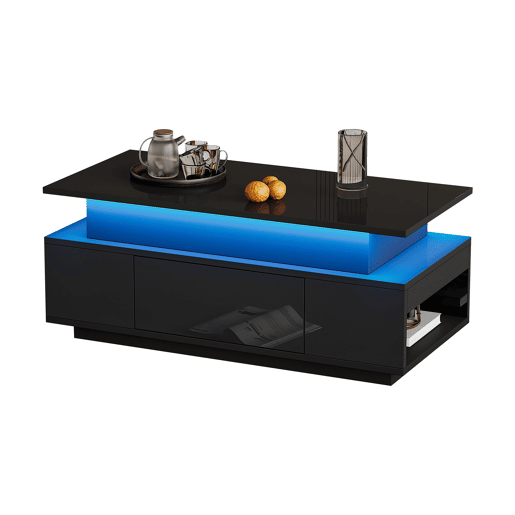 Mesa de centro 96x45x40 cm - Mesa de café elevável com arrumação oculta e gaveta - Preto Mesa de centro 96x45x40 cm - Mesa de café elevável com arrumação oculta e gaveta - Preto