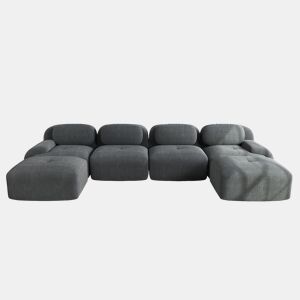 Sofá modular em U - sem montagem - Veludo cotelê respirável, espuma de alta elasticidade 32D, braços extra largos, ergonómico e adequado para animais de estimação - Cinza