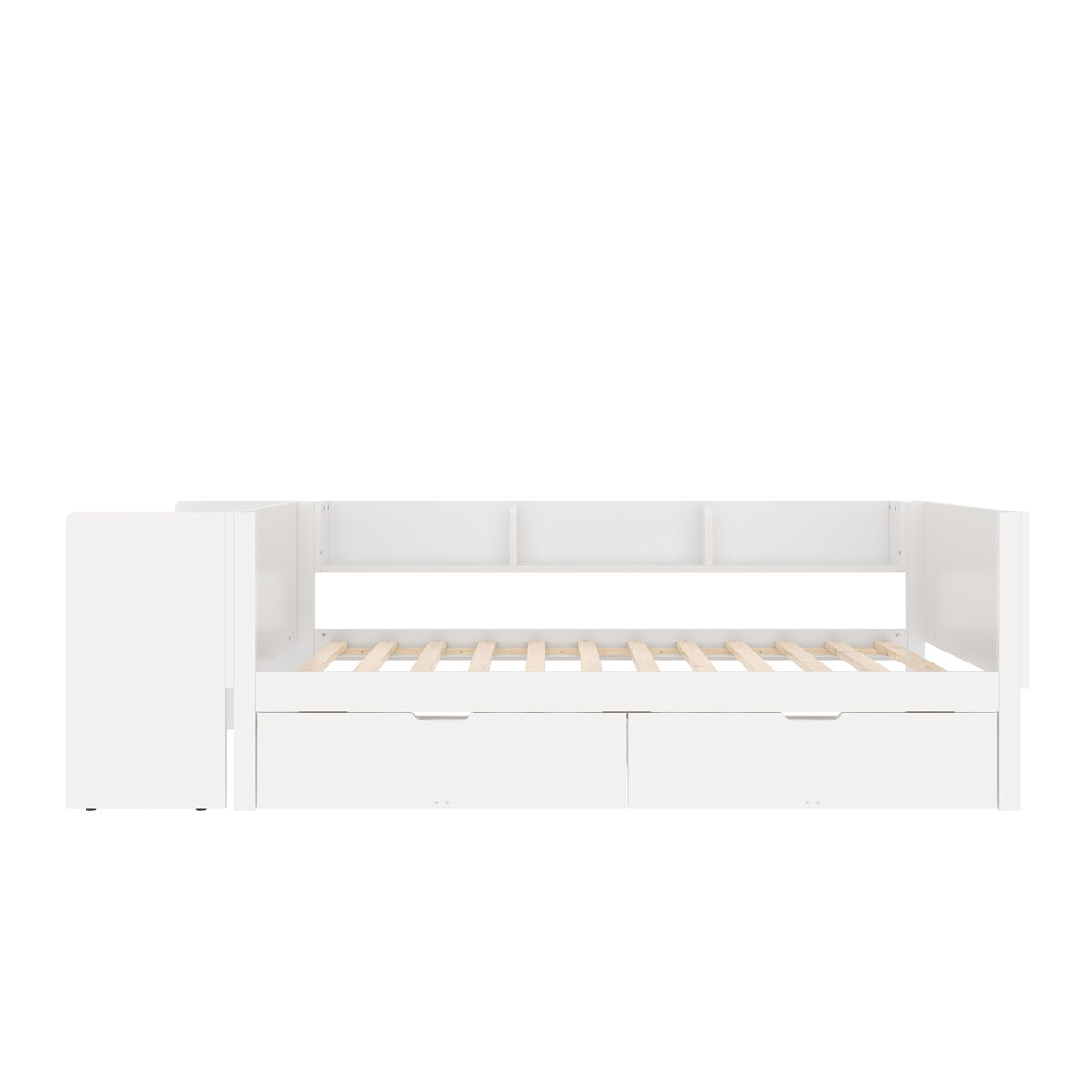 Cama individual 90x200cm - con escritorio, 2 cajones, estantes - blanco