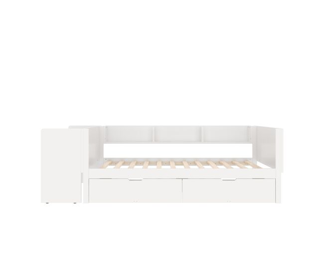 Cama individual 90x200cm - con escritorio, 2 cajones, estantes - blanco