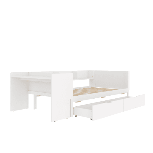 Cama individual 90x200cm - Com secretária, 2 gavetas, prateleiras - Branco
