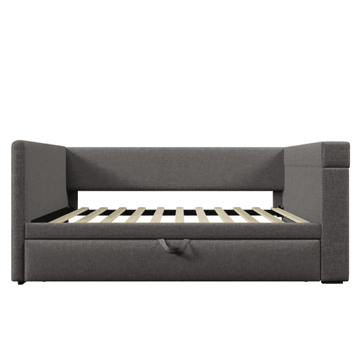 Sofá-cama 90x190 cm - Sofá individual com cama extraível, braços com portas USB e Type-C, porta-copos, tecido misto de linho - Cinza