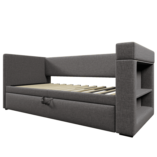 Sofá-cama 90x190 cm - Sofá individual com cama extraível, braços com portas USB e Type-C, porta-copos, tecido misto de linho - Cinza