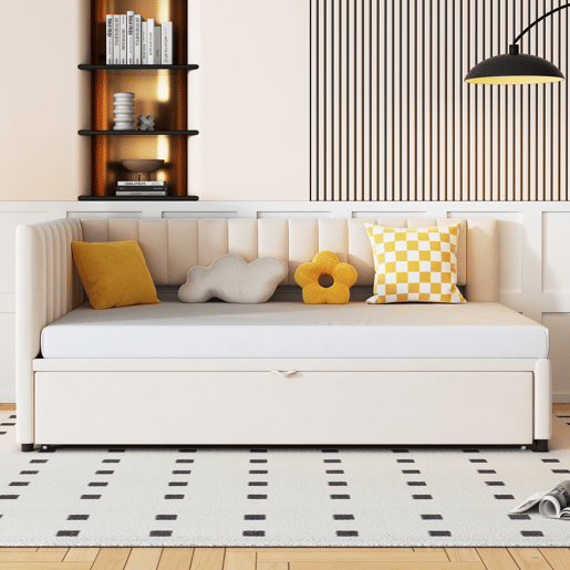 Sofá-cama multifuncional 90180*200 cm - Cama extensível, design compacto, para crianças e hóspedes - Bege