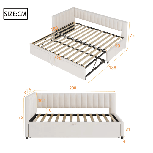 Sofá-cama multifuncional 90180*200 cm - Cama extensível, design compacto, para crianças e hóspedes - Bege