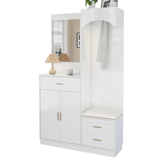 Móvel de entrada de mdf com sapateira e espelho,branco Móvel de entrada de mdf com sapateira e espelho,branco