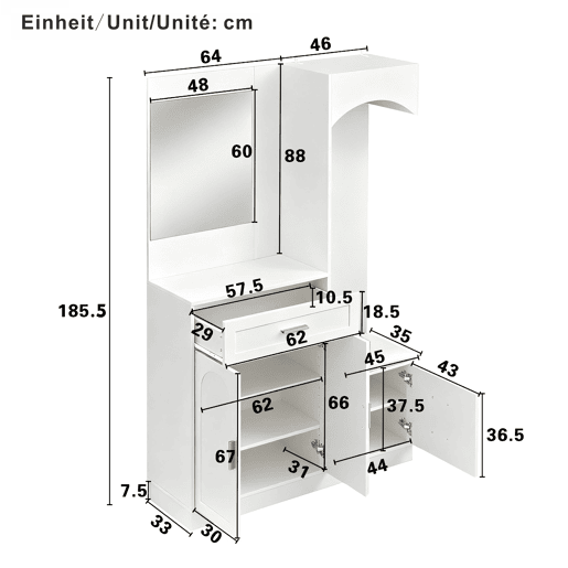 Móvel de entrada de mdf com sapateira e espelho,branco Móvel de entrada de mdf com sapateira e espelho,branco