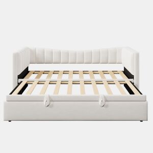 Sofá-cama 90x200 cm - Com cama extraível, cama individual, cama de casal (sem colchão), estilo minimalista, veludo - Branco