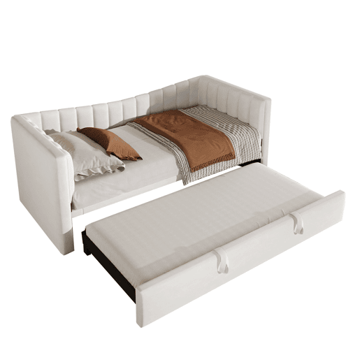 Sofá-cama 90x200 cm - Com cama extraível, cama individual, cama de casal (sem colchão), estilo minimalista, veludo - Branco