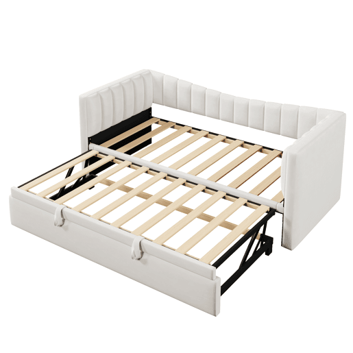 Sofá-cama 90x200 cm - Com cama extraível, cama individual, cama de casal (sem colchão), estilo minimalista, veludo - Branco