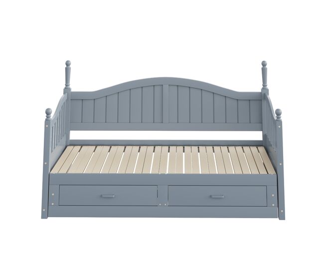 Sofá cama extensible 90/180*190 cm - con columnas romanas, respaldo curvado, reposabrazos, cajones y somier - gris