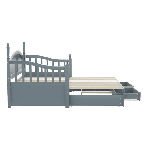 Sofá-cama extensível 90180*190 cm - com colunas romanas, encosto curvo, apoios de braços, gavetas e estrado - Cinza