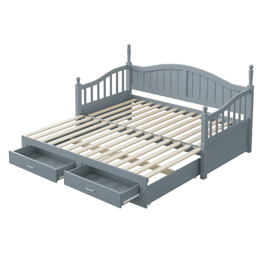 Sofá-cama extensível 90180*190 cm - com colunas romanas, encosto curvo, apoios de braços, gavetas e estrado - Cinza