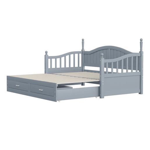 Sofá-cama extensível 90180*190 cm - com colunas romanas, encosto curvo, apoios de braços, gavetas e estrado - Cinza