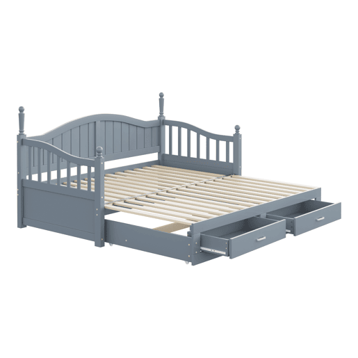 Sofá-cama extensível 90180*190 cm - com colunas romanas, encosto curvo, apoios de braços, gavetas e estrado - Cinza