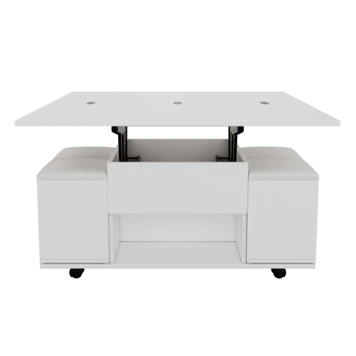 Mesa de centro multifuncional elevável - 2 mesas extensíveis, grande capacidade, moderna, para sala de estar, escritório, sala de jantar, mesa de lazer - Branco + Branco