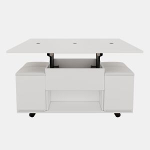 Mesa de centro multifuncional elevável - 2 mesas extensíveis, grande capacidade, moderna, para sala de estar, escritório, sala de jantar, mesa de lazer - Branco + Branco