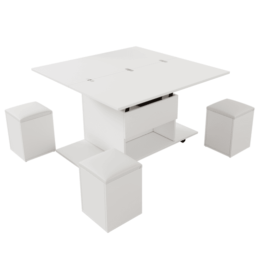 Mesa de centro multifuncional elevável - 2 mesas extensíveis, grande capacidade, moderna, para sala de estar, escritório, sala de jantar, mesa de lazer - Branco + Branco