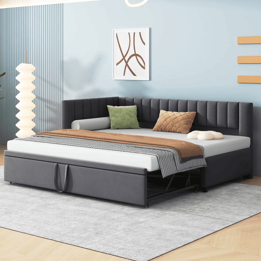 Sofá-cama multifuncional 90180*200 cm - Com cama extraível, design compacto, estofado em veludo - Cinza