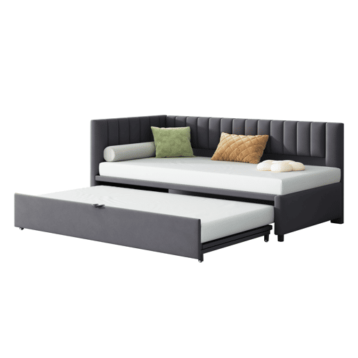 Sofá-cama multifuncional 90180*200 cm - Com cama extraível, design compacto, estofado em veludo - Cinza