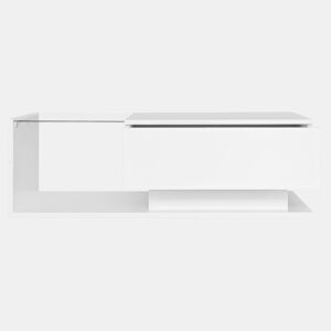 Mesa de centro 100x50x32 cm - com tampo de vidro e gavetas, resistente a riscos, com 1 gaveta, com iluminação LED, estilo moderno - Branco hochglanz