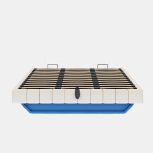 Cama estofada 180x200 cm - Estrutura flutuante hidráulica com arrumação, cama multifuncional sem cabeceira com luz LED - Bege