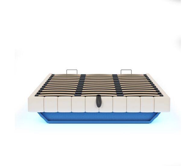 Cama tapizada 180x200 cm - marco flotante hidráulico con almacenamiento, cama multifuncional sin cabecero con luz led - beige