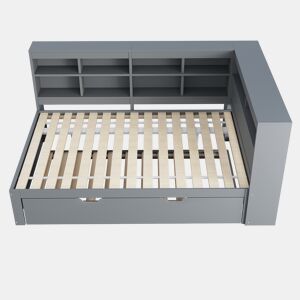 Sofá-cama 140x200 - Cama extensível 90x190 com USB e vários compartimentos - Cinza