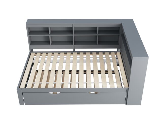 Sofá cama 140x200 - cama extensible 90x190 con usb y varios compartimentos - gris