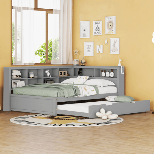 Sofá-cama 140x200 - Cama extensível 90x190 com USB e vários compartimentos - Cinza Sofá-cama 140x200 - Cama extensível 90x190 com USB e vários compartimentos - Cinza
