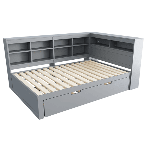 Sofá-cama 140x200 - Cama extensível 90x190 com USB e vários compartimentos - Cinza Sofá-cama 140x200 - Cama extensível 90x190 com USB e vários compartimentos - Cinza