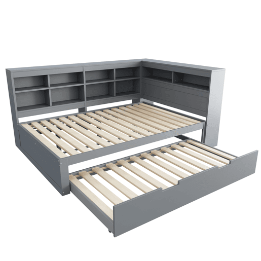 Sofá-cama 140x200 - Cama extensível 90x190 com USB e vários compartimentos - Cinza Sofá-cama 140x200 - Cama extensível 90x190 com USB e vários compartimentos - Cinza