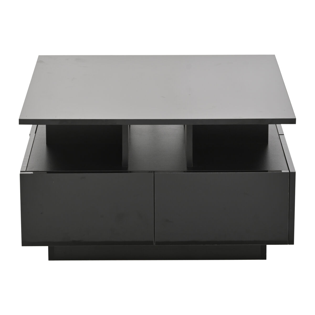 Mesa de centro 70x70x40 cm - mesa de salón con 4 cajones, diseño geométrico, con led y superficie de alta gloss - negro