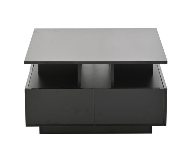 Mesa de centro 70x70x40 cm - mesa de salón con 4 cajones, diseño geométrico, con led y superficie de alta gloss - negro