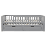 Sofá-cama em madeira maciça 90 x 200 cm - grade de segurança completa, cama extensível com 2 gavetas e estrado - cinza