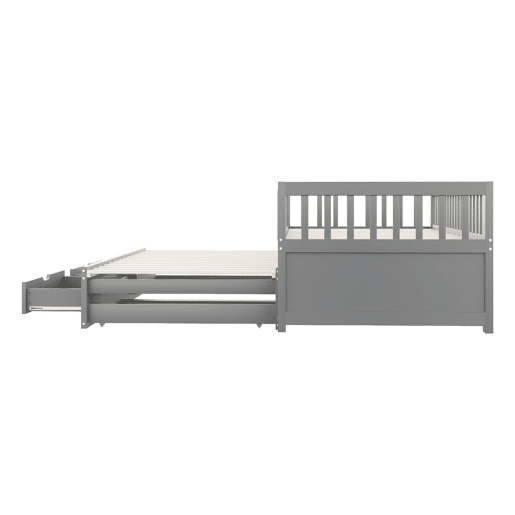 Sofá-cama em madeira maciça 90 x 200 cm - grade de segurança completa, cama extensível com 2 gavetas e estrado - cinza Sofá-cama em madeira maciça 90 x 200 cm - grade de segurança completa, cama extensível com 2 gavetas e estrado - cinza