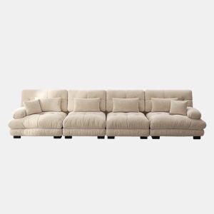Sofá modular de 4 lugares - Ecksofa com assento profundo, Chenille, Sofá-cama confortável - Café claro