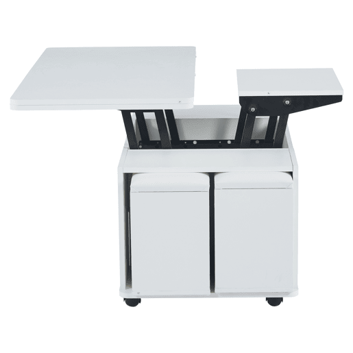 Mesa de centro elevável - Mesa de sala multifuncional 4 em 1 com 4 bancos e gavetas - Branca Mesa de centro elevável - Mesa de sala multifuncional 4 em 1 com 4 bancos e gavetas - Branca