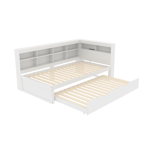 Sofá-cama 90x200 - Cama extensível 90x190 com USB e vários compartimentos - Branco Sofá-cama 90x200 - Cama extensível 90x190 com USB e vários compartimentos - Branco