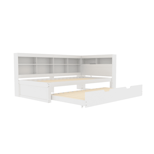 Sofá-cama 90x200 - Cama extensível 90x190 com USB e vários compartimentos - Branco Sofá-cama 90x200 - Cama extensível 90x190 com USB e vários compartimentos - Branco