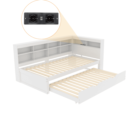 Sofá-cama 90x200 - Cama extensível 90x190 com USB e vários compartimentos - Branco Sofá-cama 90x200 - Cama extensível 90x190 com USB e vários compartimentos - Branco