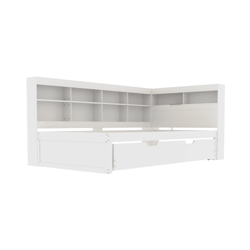 Sofá-cama 90x200 - Cama extensível 90x190 com USB e vários compartimentos - Branco Sofá-cama 90x200 - Cama extensível 90x190 com USB e vários compartimentos - Branco