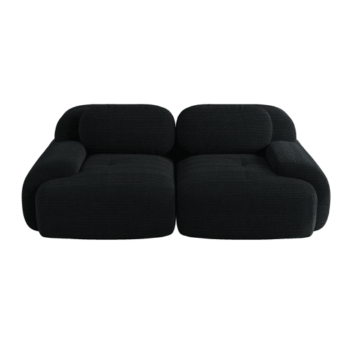 Sofá Loveseat 82'' - Sofá modular em veludo cotelê com braços curvos e base antiderrapante - Preto